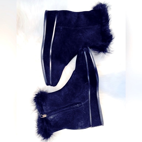 TORY BURCH BOOT GORGEOUS SUEDE,FUR & SHERLING STYLE WEDGE HEEL NWOT SIDE ZIPPER - Picture 5 of 6